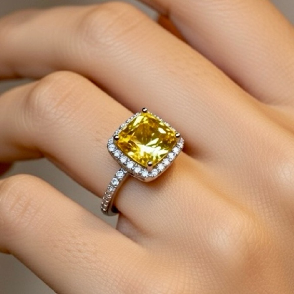 Vintage Sterling Silver Cushion Citrine